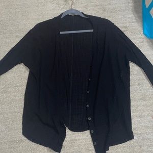 black waffle knit cardigan